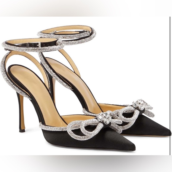 LauraVicci Women's Heeled Sandals Pointed Toe Crystal Bow - Black 7.5 - Picture 5 of 7